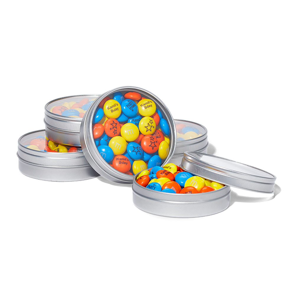 Silver Tins With Custom Printed Lid- 1.5oz. Personalized M&M