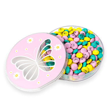 round butterfly gift box filled with M&M'S
