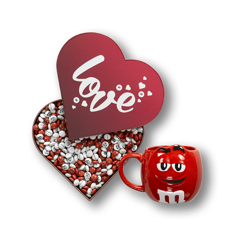 Herz-Box 500 g + M&M’S-Tasse XL Rot 1