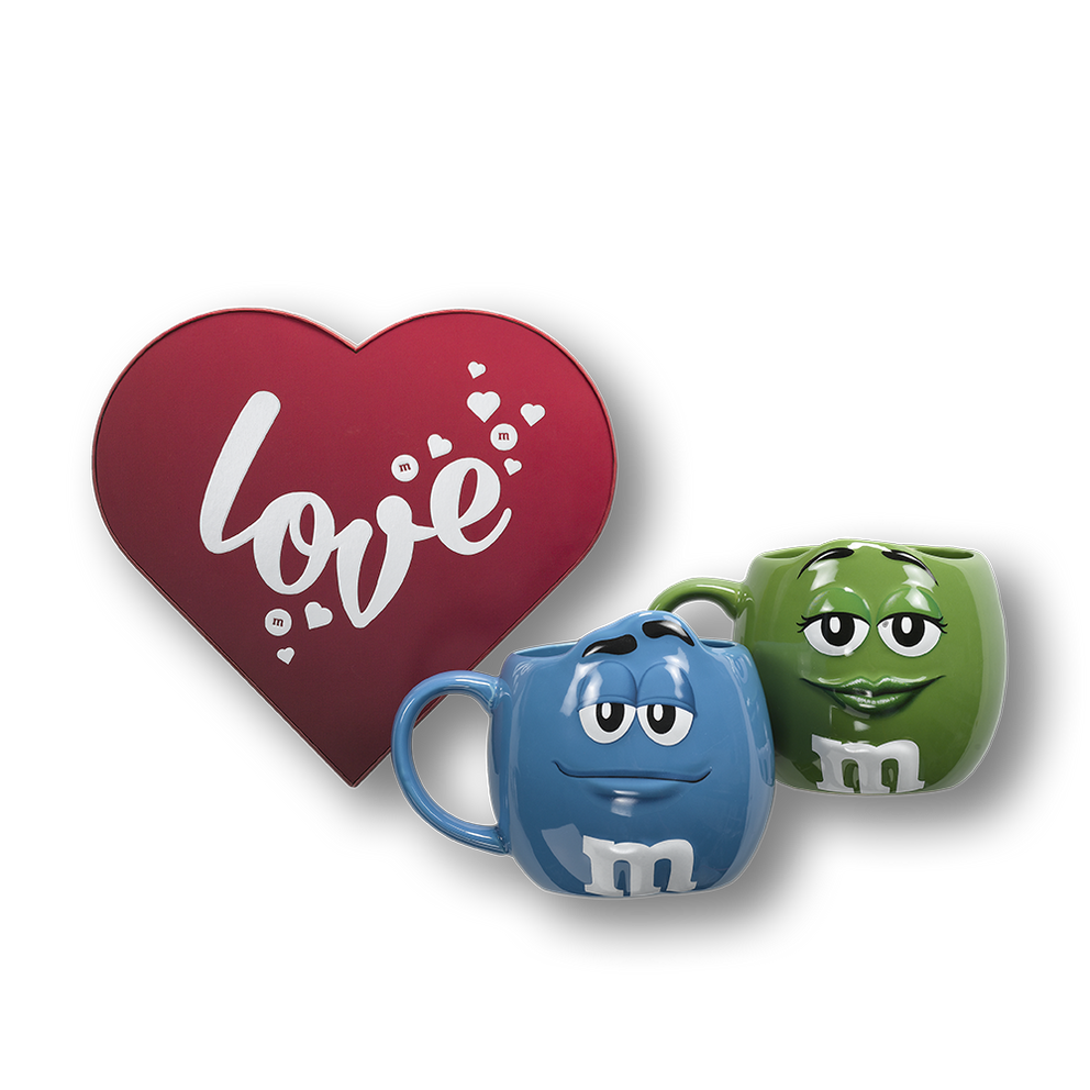 Caja Corazón 500 g + Tazas M&M'S XL Azul Y Verde 0