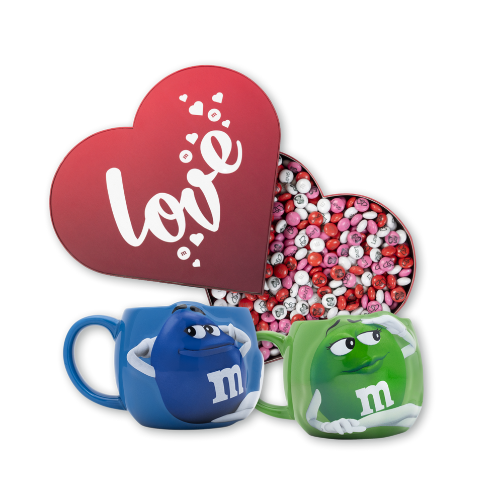 Herz-Box 500 g + M&M’S-Tasse XL Blau Und Grün 1