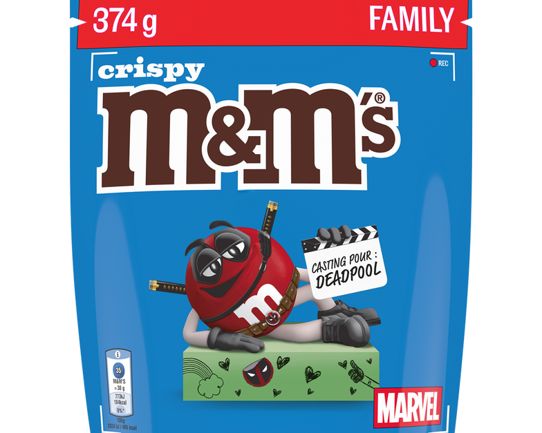 variety of colored lentils with Marvel superhero icons printed on them