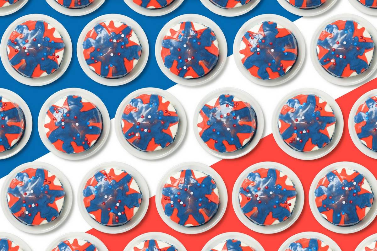 Red, White and Blue Drip Cakes with M&M’s®