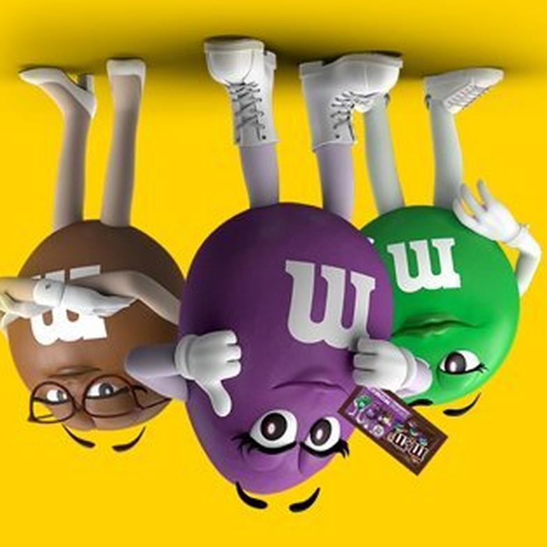 M&M'S female character upside down