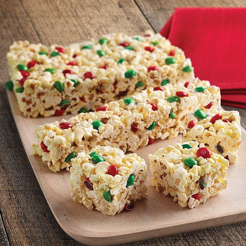marshmallow popcorn balls with red & green m&m's