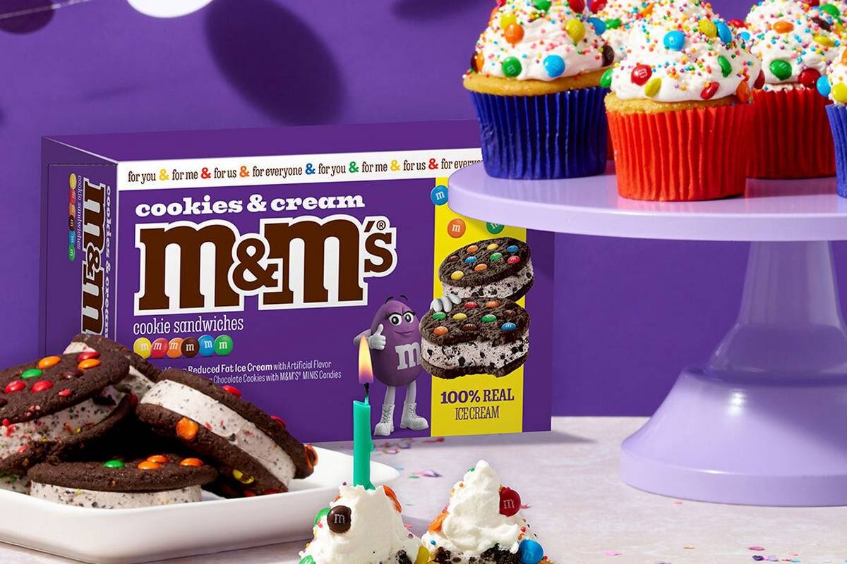 Mini M&M’S Cookies and Cream Birthday Surprise Cupcakes