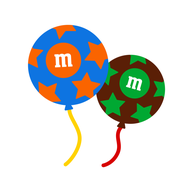 two colorful balloons with starts and M&M'S logo