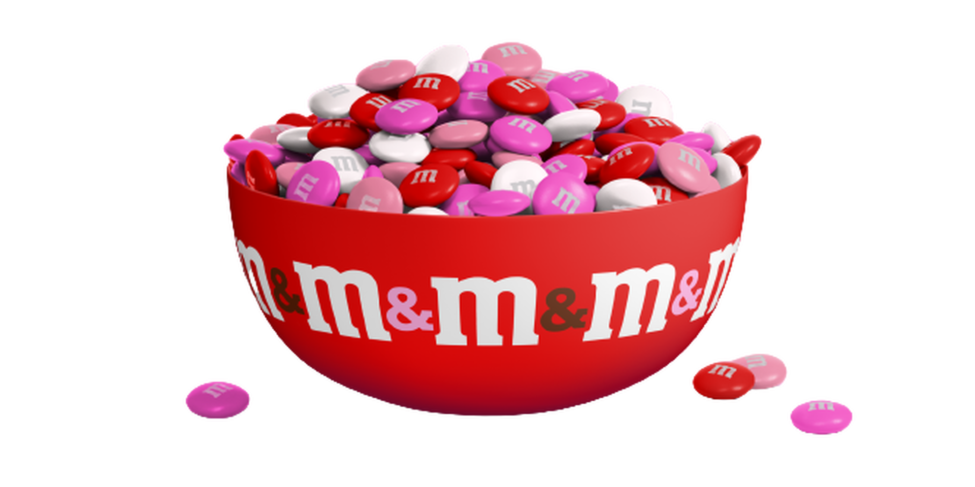 bowl of red, pink, dark pink & white M&M'S