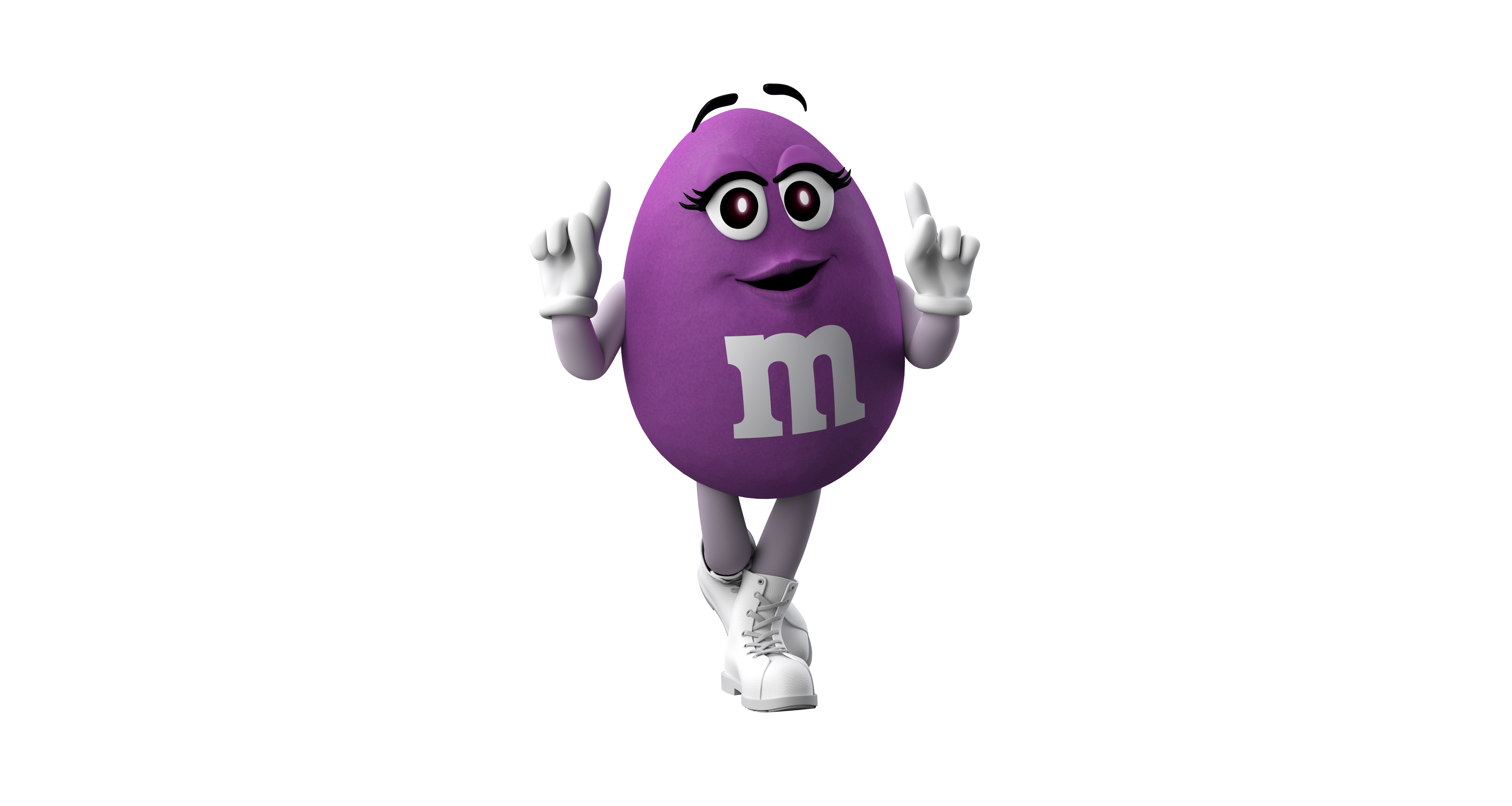 Purple levanta ambas manos irradiando un estilo impecable.