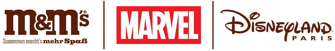 M&M's logo with Marvel and Disney logos