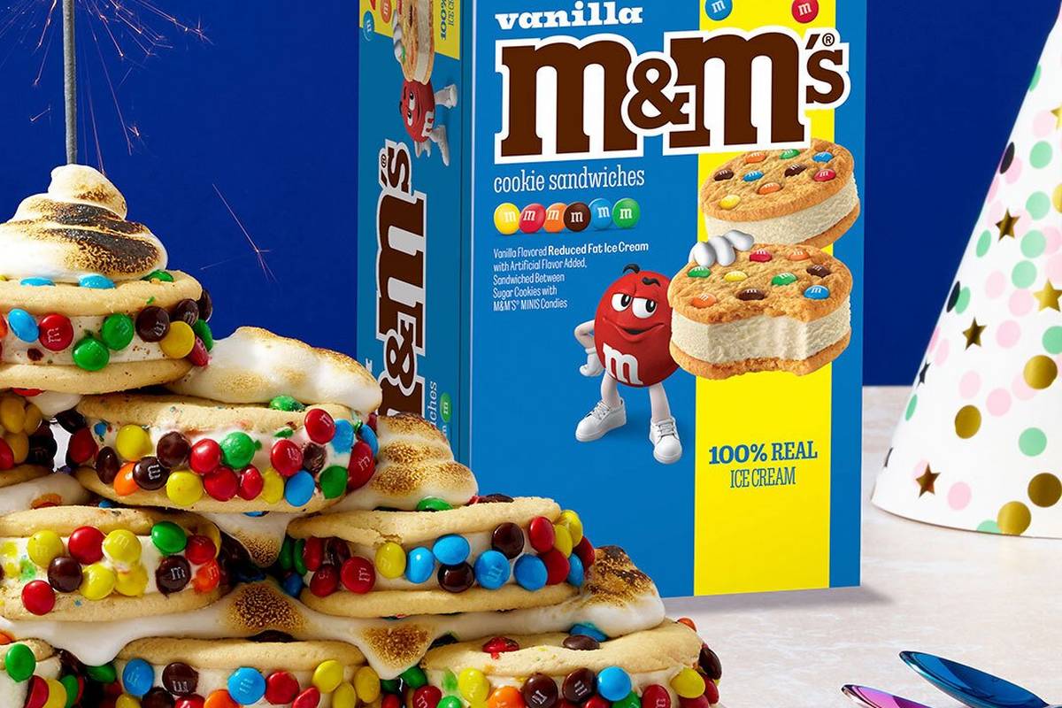 M&M’S Vanilla Ice Cream Sandwich Tower with Toasted Marshmallow