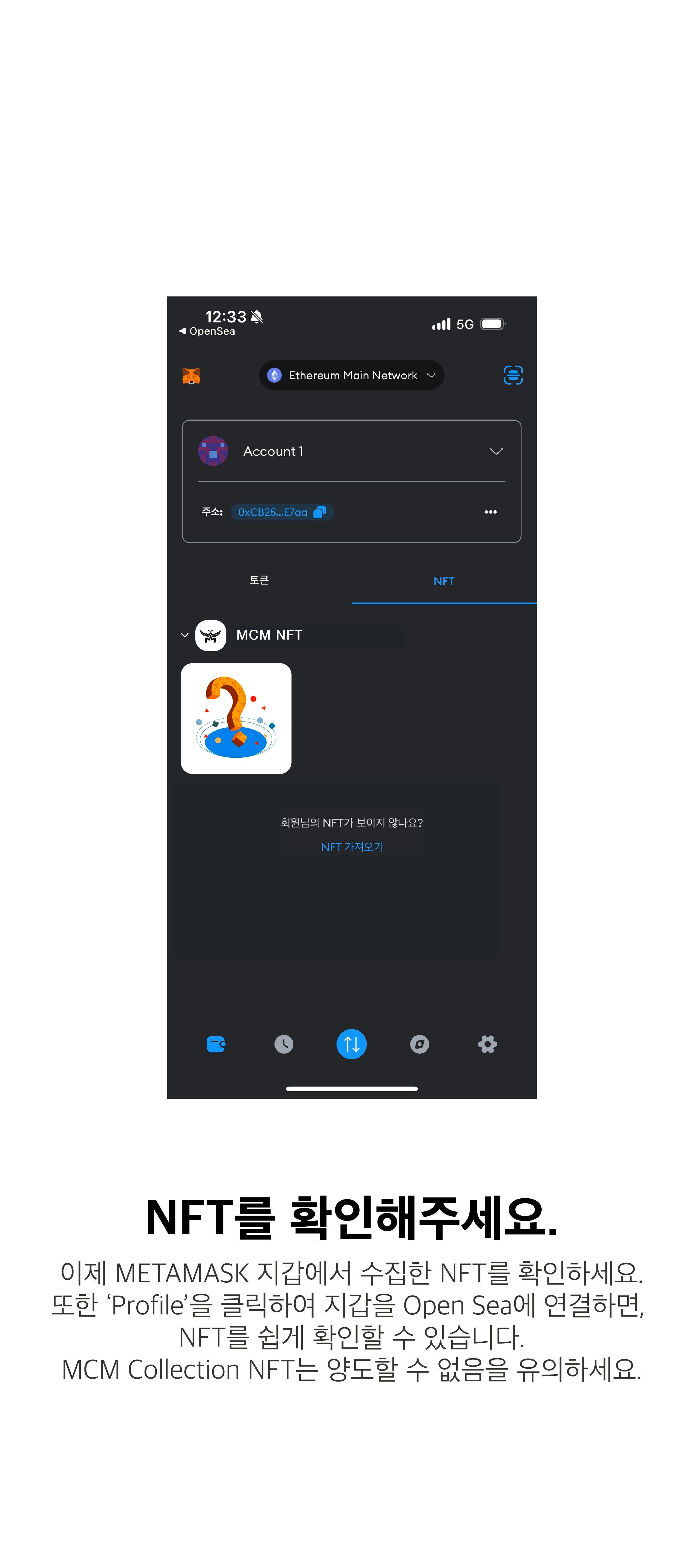 MCM Korea NFT 메타마스크에 NFT 연결하기