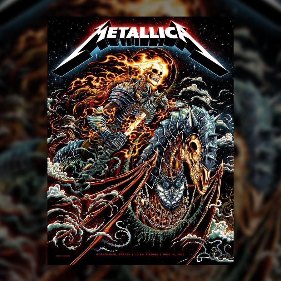 Metallica Concert Poster by Miles Tsang for the gig at Ullevi Stadium in Gothenburg, Sweden on June 16, 2023.