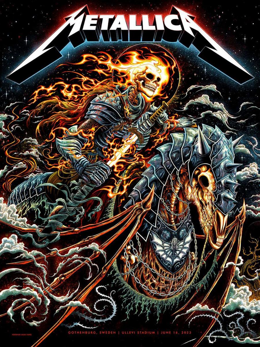 Metallica Concert Poster by Miles Tsang for the gig at Ullevi Stadium in Gothenburg, Sweden on June 16, 2023.