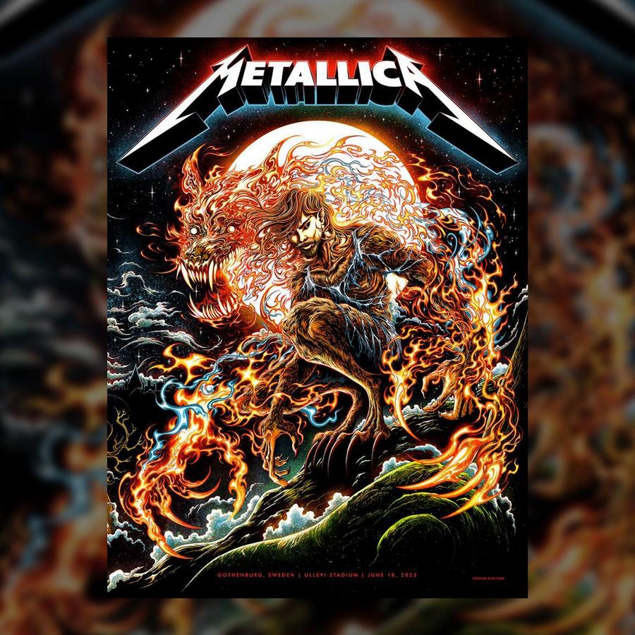 Metallica Concert Poster by Miles Tsang for the gig at Ullevi in Gothenburg, Sweden on June 18, 2023