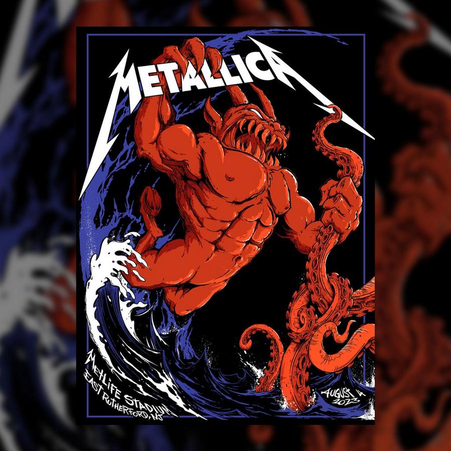 Metallica Concert Poster by Tony Squido for the August 4, 2023 gig in East Rutherford, NJ