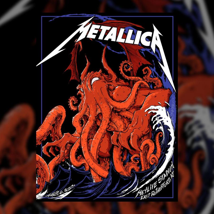 Metallica Concert Poster by Tony Squindo for the gig on August 6, 2023 in East Rutherford, NJ