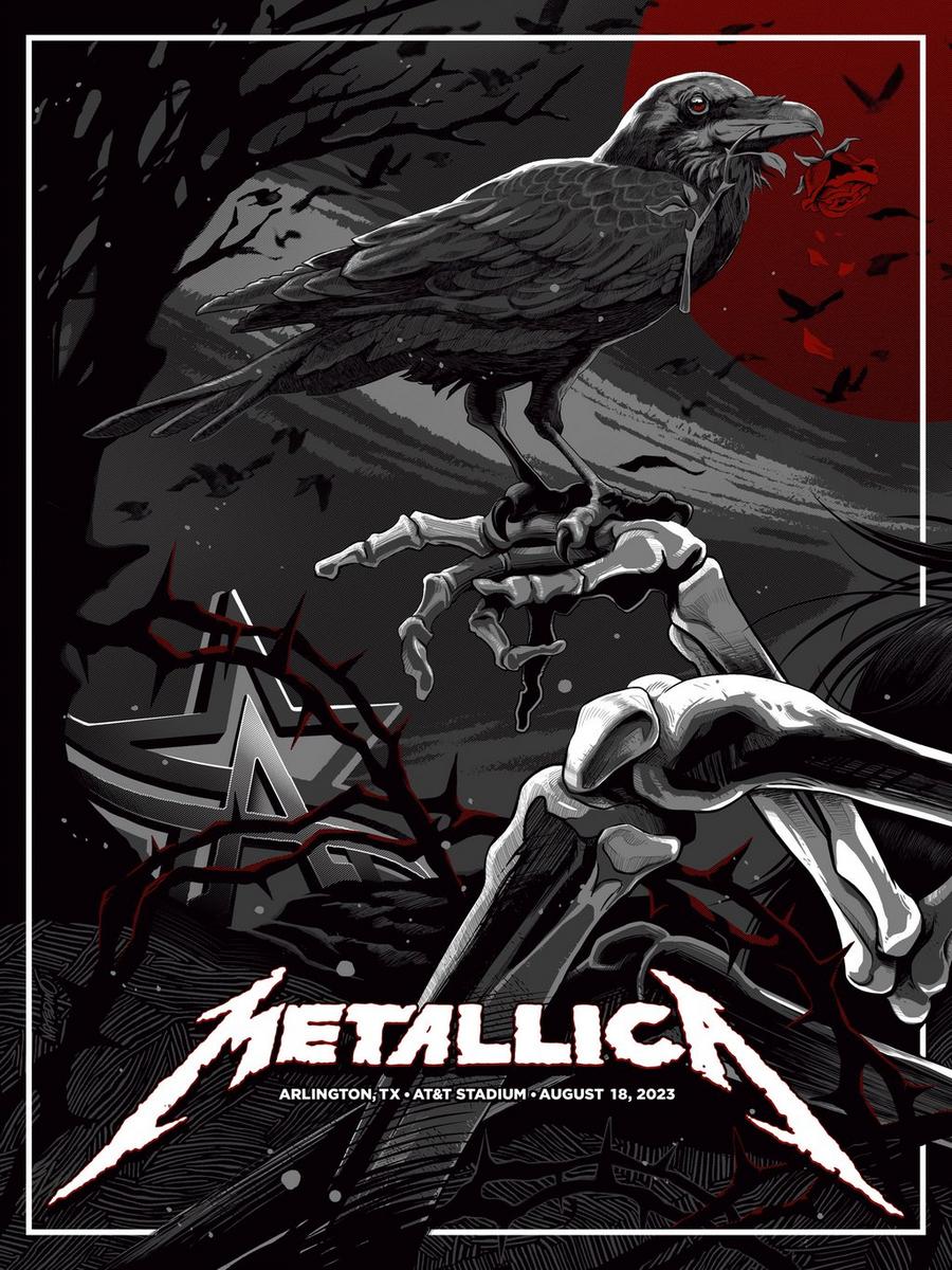 Metallica Concert Poster for the gig at AT&T Stadium in Arlington, TX on August 18, 2023