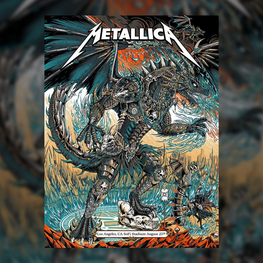Metallica Concert Poster by Juan Ma Orozoco for the show in Los Angeles, CA on August 25, 2023