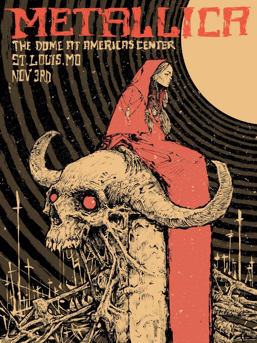 Concert Poster by Godmachine for Metallica's gig at The Dome at America's Center in St. Louis, MO on November 3, 2023