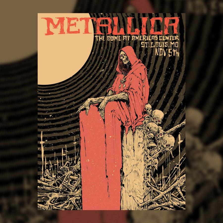 Metallica Concert Poster by Godmachine for the gig at The Dome at America's Center in St. Louis, MO on November 5, 2023.