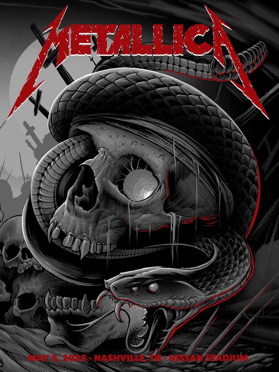 Concert poster from Metallica's gig at Nissan Stadium in Nashville, Tennessee on May 3, 2025