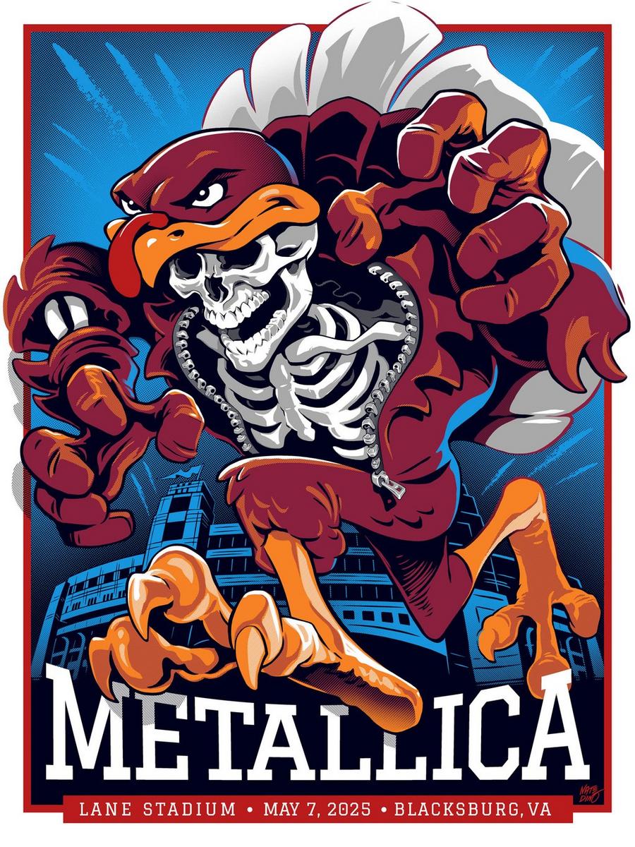 Concert Poster from Metallica's gig at Lane Stadium in Blacksburg, Virginia on May 7, 2025, on the M72 World Tour