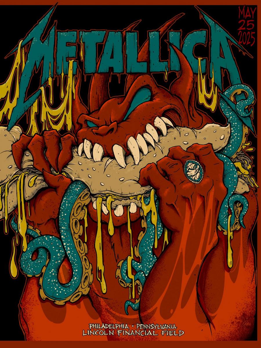 Concert poster from Metallica's gig at Lincoln Financial Field in Philadelphia, Pennsylvania, on May 25, 2025, on the M72 World Tour