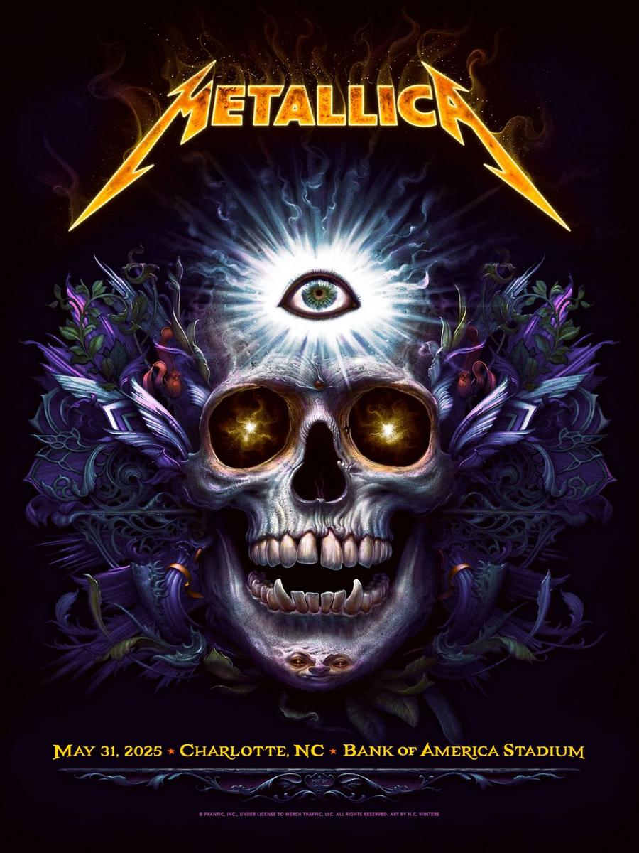 Concert poster from Metallica's gig at Bank of America Stadium in Charlotte, North Carolina, on May 31, 2025, on the M72 World Tour