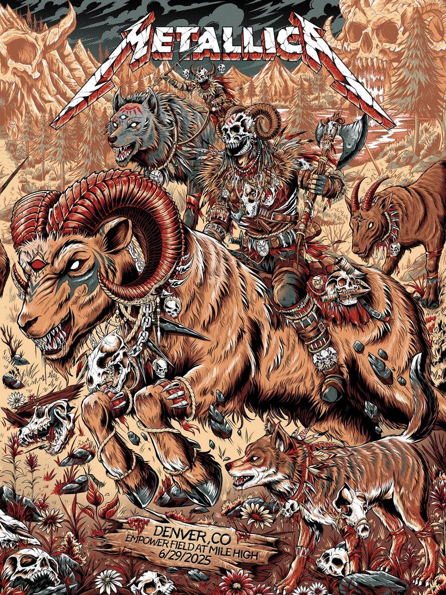 Gig Poster from Metallica's Concert at Empower Field at Mile High in Denver, Colorado on June 29, 2025, on the M72 World Tour