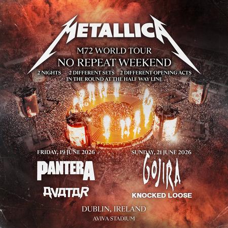 Metallica at Aviva Stadium in Dublin, Ireland, on June 21, 2026, on the M72 World Tour