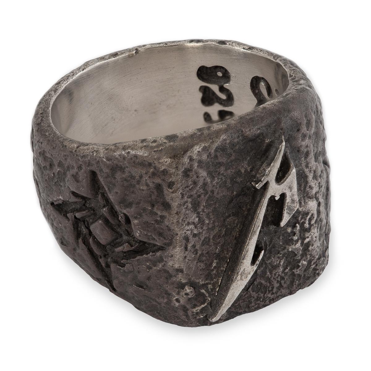 Hammered M Logo Silver Ring