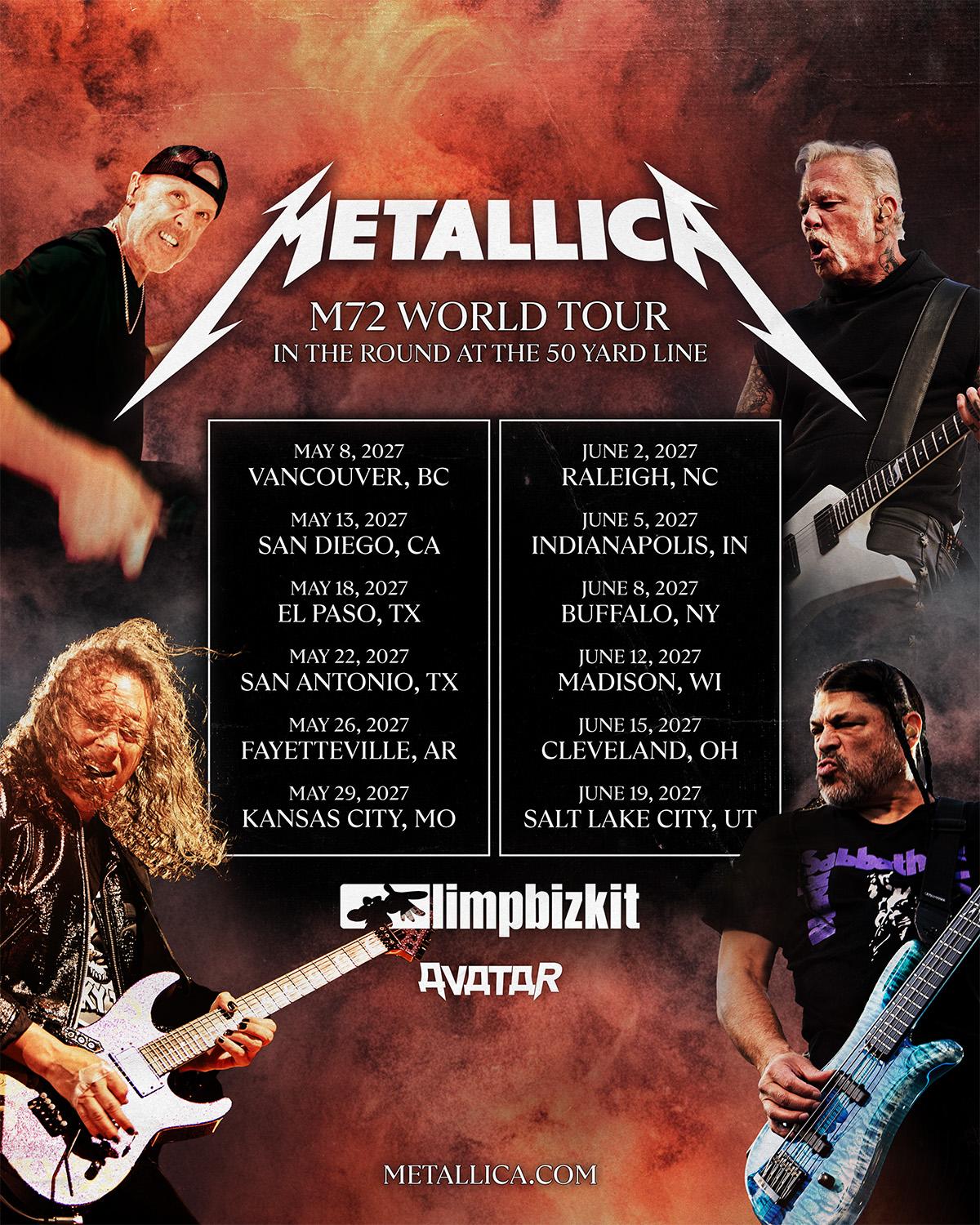 Metallica M72 World Tour 2027 official tour graphic