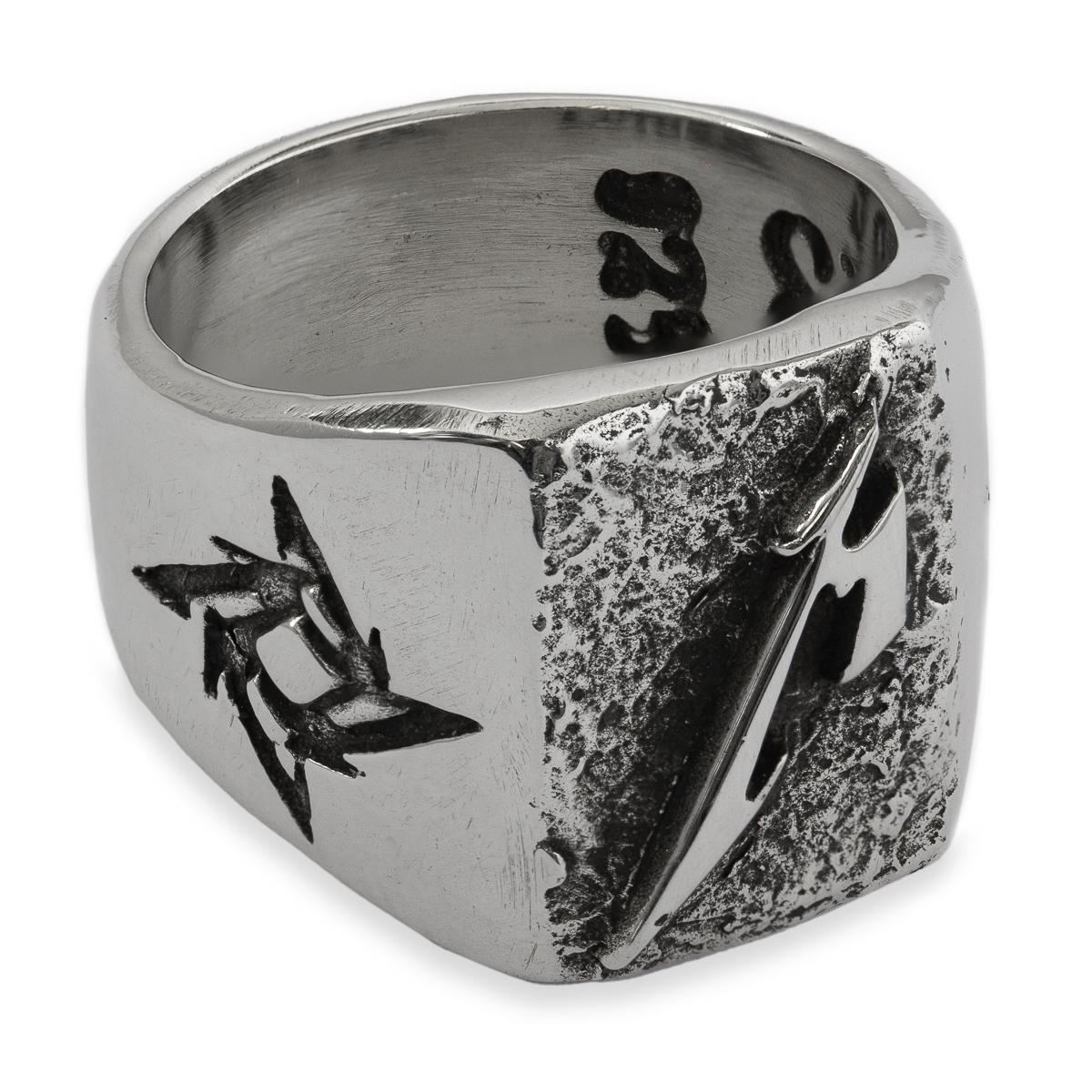 Polished M Logo Silver Ring - 14