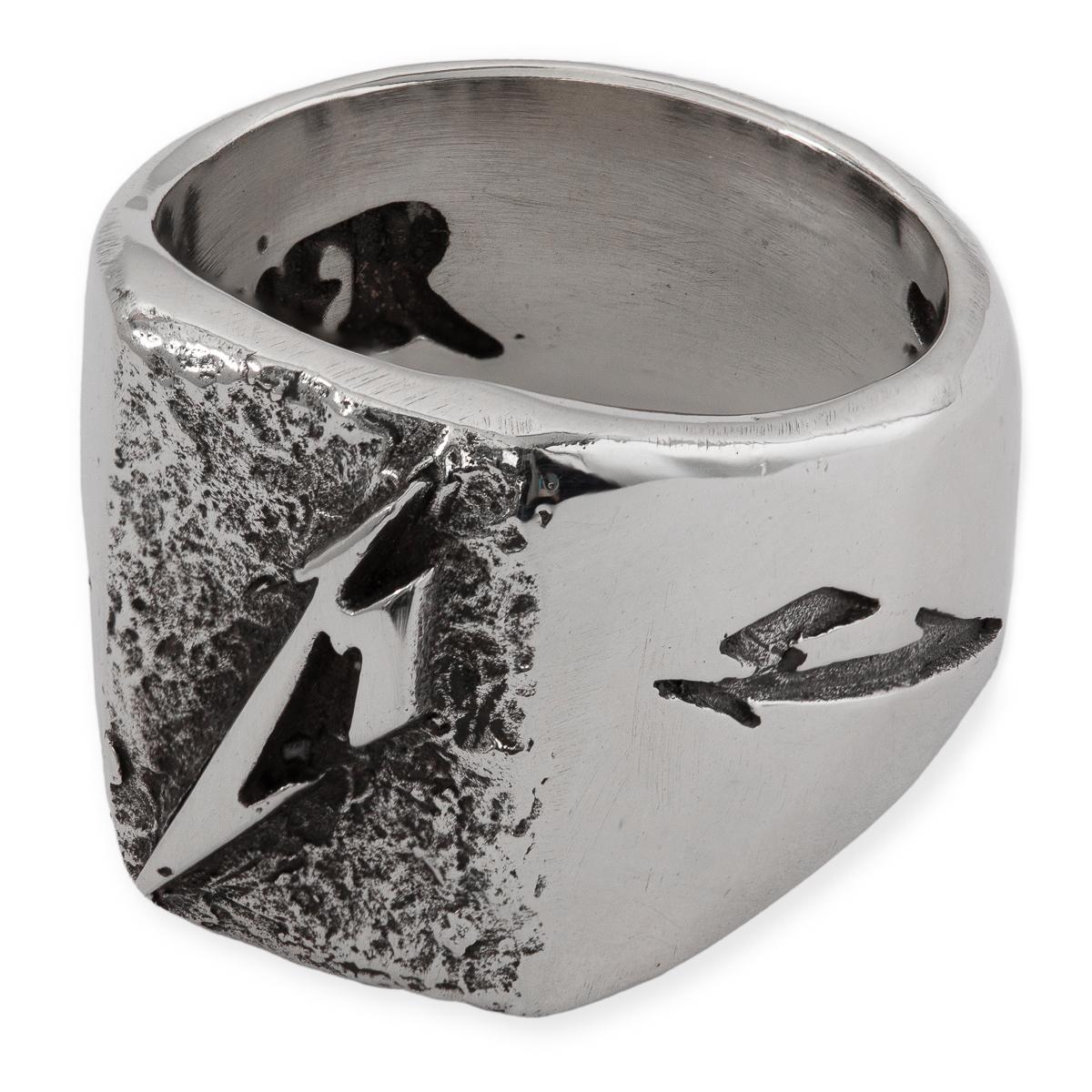 Polished M Logo Silver Ring - 14