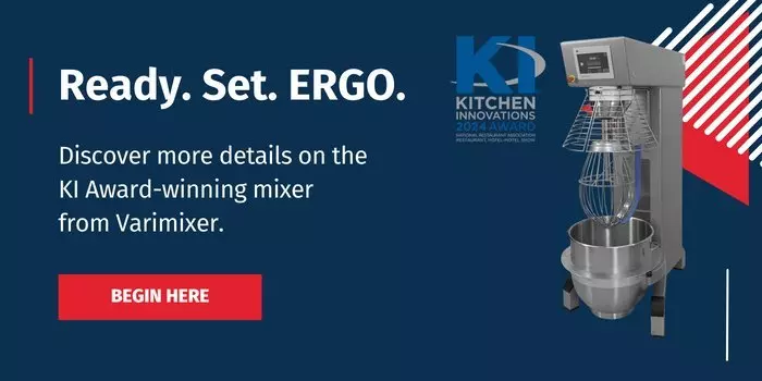 Varimixer with KI Award logo and text "Ready. Set. ERGO." and "Begin Here" button.