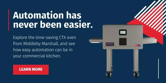 Middleby Marshall CTX oven with automation text and a "Learn More" button.