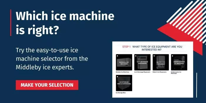 Middleby ice machine selector advertisement with a "Make Your Selection" button.