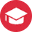 Red circle icon with white graduation cap symbol.