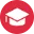 Red circle icon with white graduation cap symbol.