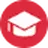 Red circle icon with white graduation cap symbol.
