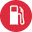 Gas pump icon in white on a red circular background.