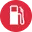 Gas pump icon in white on a red circular background.