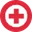 Red circle with white cross in the center.