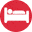 Red circle with a white bed icon inside.