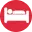 Red circle with a white bed icon inside.