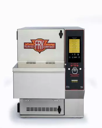 Perfect Fry Company countertop fryer with digital controls and logo on the front.