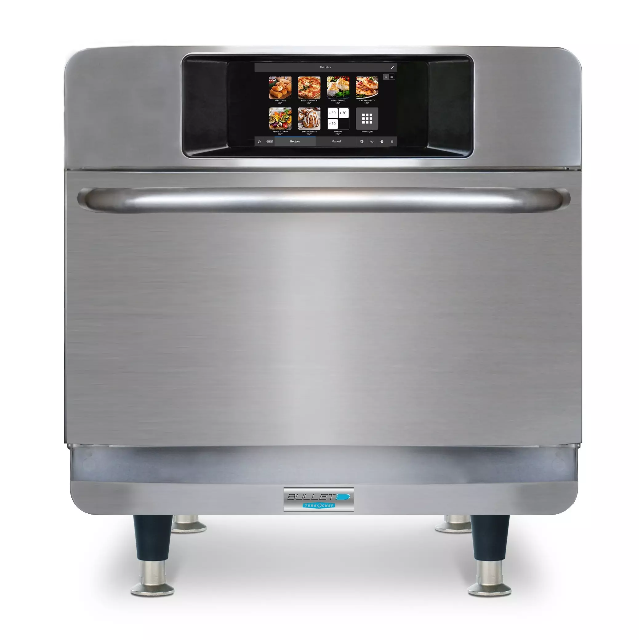 Bulleit stainless steel oven with touchscreen cooking controls.
