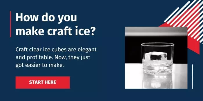 Text reads "How do you make craft ice?" with an image of a glass with a clear ice cube.