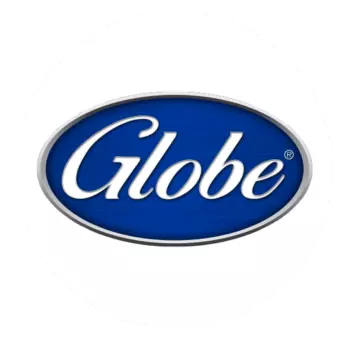 Blue oval logo with "Globe" text in white.
